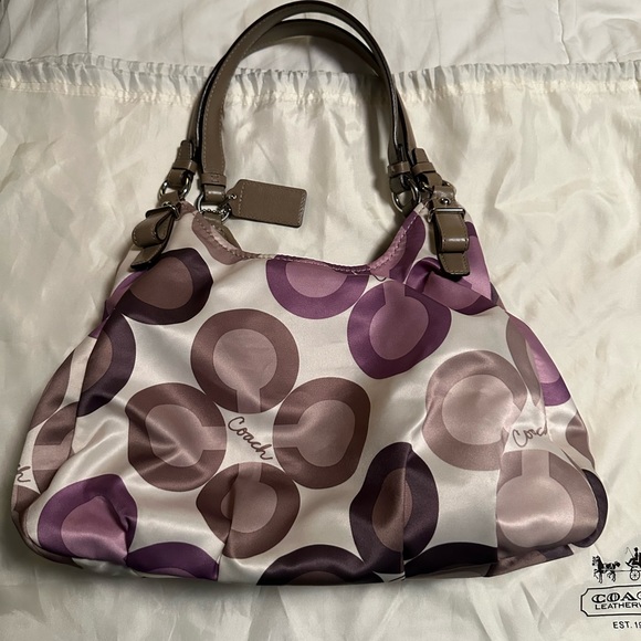 Vintage Coach initial shoulder bag - cream, taupe and purple. - Picture 5 of 7